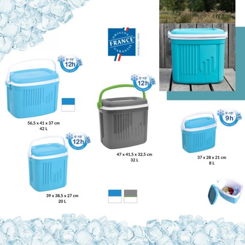 Lodówka turystyczna 42L KAMAI ICEBERG na wkłady mrożące, turkusowa z białą rączką