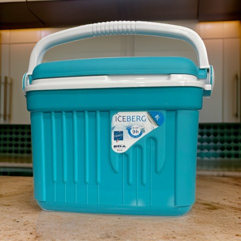 Lodówka turystyczna 8L KAMAI ICEBERG na wkłady mrożące, turkusowa z białą rączką