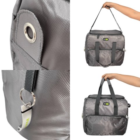 Torba termiczna Kamai Gio Style na ramię, pastelowy szary, z kieszeniami i rączką do noszenia, pojemność 33L