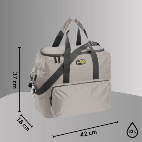 Torba termiczna Kamai Gio Style na ramię, pastelowy szary, z kieszeniami i rączką do noszenia, pojemność 33L