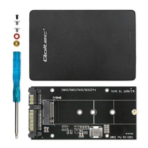 Qoltec Aluminiowy Adapter na dysk M.2 SSD | SATA NGFF do SATA III | 2TB | Super speed 6Gb/s | Czarny