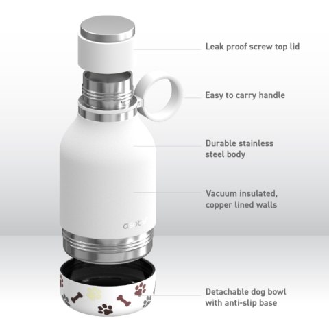 ASOBU Butelka termiczna STAINLESS z miską dla psa biała, 975ml