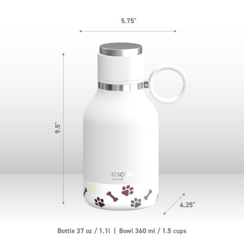 ASOBU Butelka termiczna STAINLESS z miską dla psa biała, 975ml