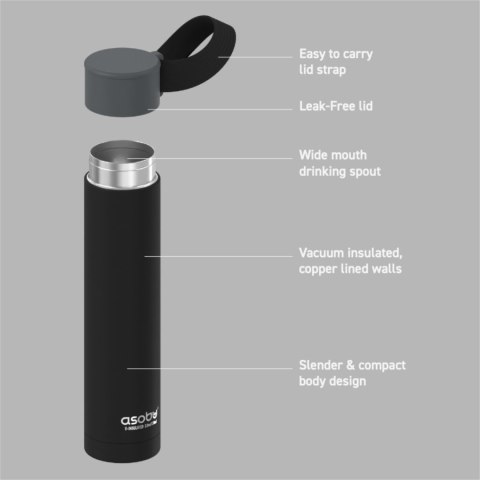ASOBU Butelka termiczna SKINNY MINI BLACK, 230ml
