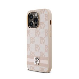 DKNY Leather Checkered Mono Pattern & Printed Stripes - Etui iPhone 14 Pro (różowy)
