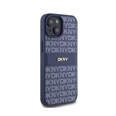 DKNY Leather Mono Stripe & Metal Logo - Etui iPhone 15 / 14 / 13 (niebieski)