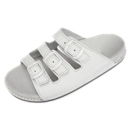 ABAT ROZM. 39 BIAŁE Klapki damskie ortopedyczne, trzy paski, skóra naturalna