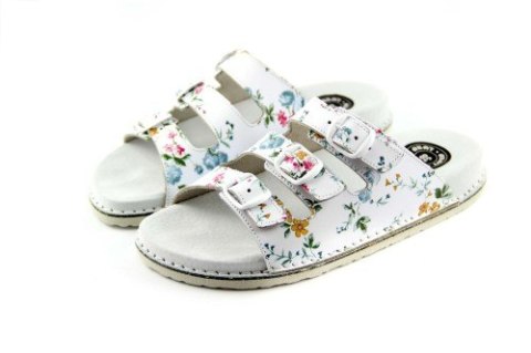 ABAT ROZM. 36 W KWIATY Klapki damskie, trzy paski regulowane sprzączkami