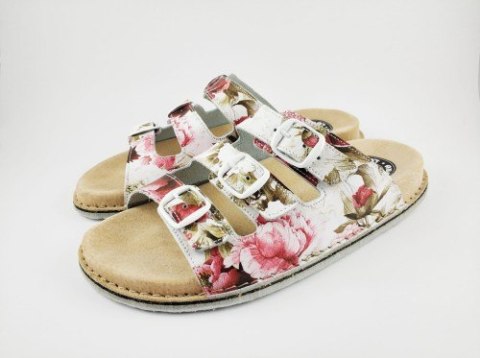 ABAT ROZM. 40 W PIWONIE Klapki damskie, trzy paski regulowane sprzączkami