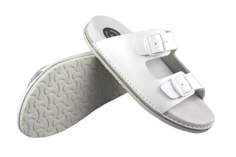 ABAT ROZM. 39 BIAŁE Klapki damsko-męskie, dwa paski regulowane sprzączkami