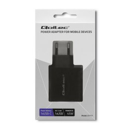 Qoltec Ładowarka sieciowa 45W | 5-20V | 2.25-3A | USB typ C PD | USB 3.0 | Czarna