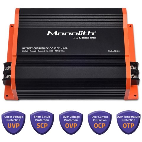 Qoltec Ładowarka Monolith DC-DC do dodatkowego akumulatora LiFePO4 AGM GEL 12V - 12V | 40A | 500W