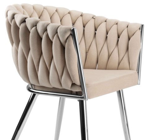 Krzesło welurowe plecione COFTON chrom VELVET beżowy