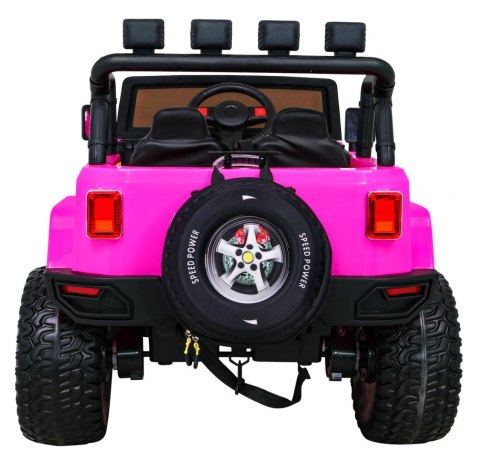 Auto terenowe typu jeep Monster 4x4 dla dzieci Różowy + Pilot + Regulacja siedzenia + Wolny Start + MP3 LED + Bagażnik + Plecak