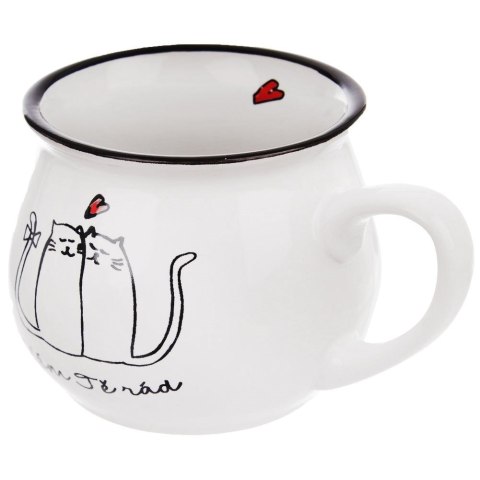 Kubek Ceramiczny na Kawę Herbatę Kot Duży Biały Pojemny Prezent ORION 300ml