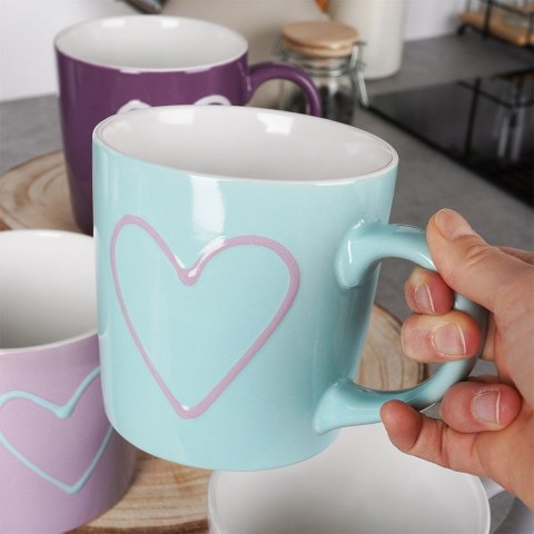 Kubki Ceramiczne 600 ml 4 Szt. ORION Serce Kolorowe Duże