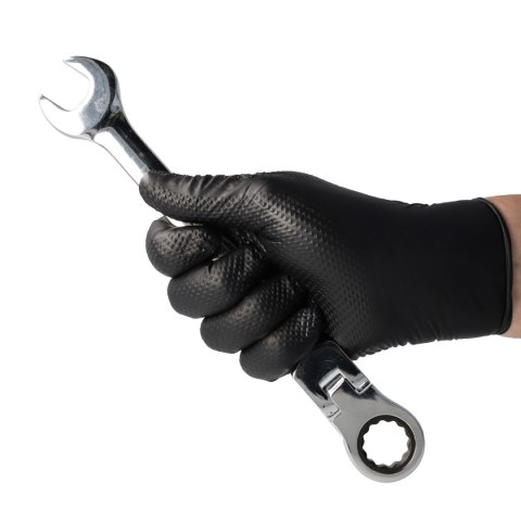 VELO STRONG GRIP M CZARNE Rękawice nitrylowe robocze z gripem, 50 szt.