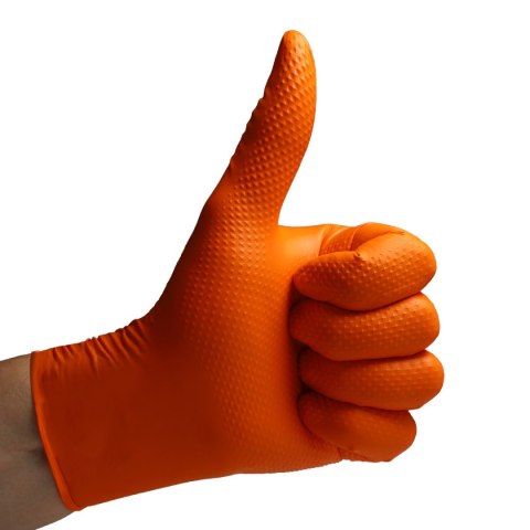 VELO STRONG GRIP L POMARAŃCZOWE Rękawice nitrylowe robocze z gripem, 50 szt.