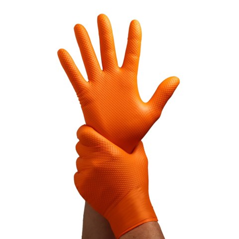 VELO STRONG GRIP L POMARAŃCZOWE Rękawice nitrylowe robocze z gripem, 50 szt.