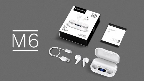 Bezprzewodowe słuchawki douszne z power bankiem Kruger&Matz M6 - kolor biały