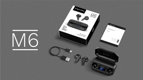 Bezprzewodowe słuchawki douszne z power bankiem Kruger&Matz M6 - kolor czarny