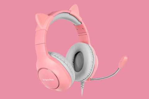 Gamingowe słuchawki nauszne dla dzieci Kruger&Matz Gamer Kids, kolor różowy