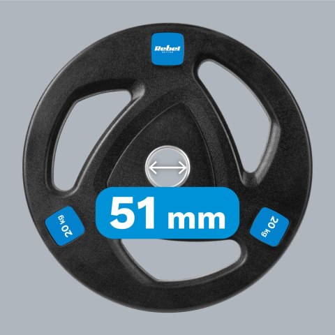 Obciążenie żeliwne olimpijskie gumowane 20kg, otwór 51mm , REBEL ACTIVE