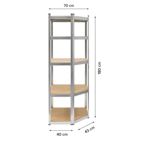 Regał metalowy magazynowy narożny 180x40x70 srebrny Rebel