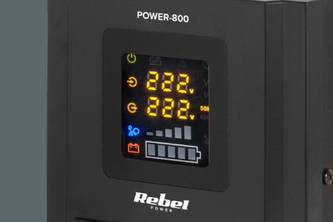 Zasilacz Awaryjny Rebel POWER-800 - przetwornica z czystym przebiegiem sinusoidalnym i funkcją ładowania 12V 230V 800VA/500W