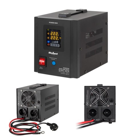 Zasilacz Awaryjny Rebel POWER-800 - przetwornica z czystym przebiegiem sinusoidalnym i funkcją ładowania 12V 230V 800VA/500W
