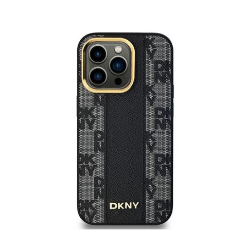 DKNY Leather Checkered Mono Pattern MagSafe - Etui iPhone 14 Pro (czarny)