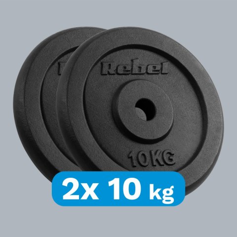 Obciążenie żeliwne zestaw 2x10kg, otwór 31mm, talerz klasyczny, REBEL ACTIVE