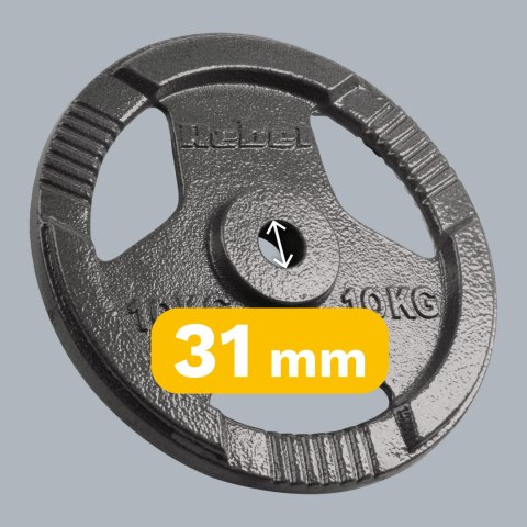 Obciążenie żeliwne zestaw 2x10kg, otwór 31mm, talerz z uchwytami, REBEL ACTIVE