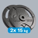 Obciążenie żeliwne zestaw 2x15kg, otwór 31mm, talerz z uchwytami, REBEL ACTIVE