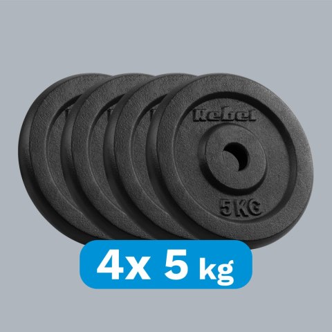 Obciążenie żeliwne zestaw 4x5kg, otwór 31mm, talerz klasyczny, REBEL ACTIVE