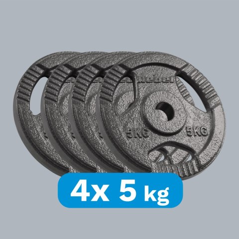 Obciążenie żeliwne zestaw 4x5kg, otwór 31mm, talerz z uchwytami, REBEL ACTIVE