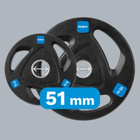 Obciążenie żeliwne olimpijskie gumowane zestaw 30kg ( 8x1.25kg + 4x2.5kg + 2x5kg ), otwór 51mm , REBEL ACTIVE