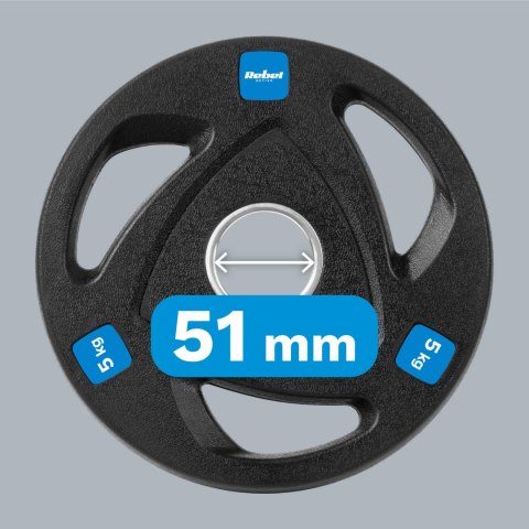 Obciążenie żeliwne olimpijskie gumowane zestaw 4x5kg, otwór 51mm , REBEL ACTIVE