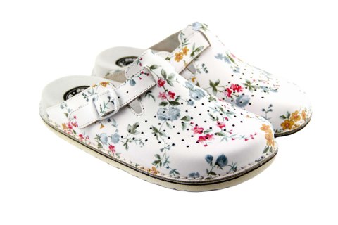 ABAT ROZM. 42 KWIATY Klapki damsko-męskie zakryte z dziurkami, regulowany pasek