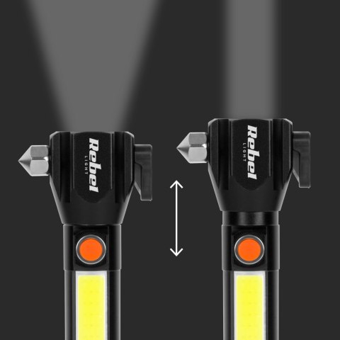 Akumulatorowa latarka wielofunkcyjna REBEL (zoom, nożyk, młotek do szyby)