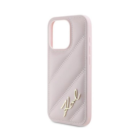Karl Lagerfeld Diagonal Quilted Script - Etui iPhone 15 Pro (różowy)