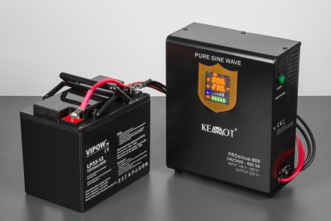 Zasilacz awaryjny naścienny KEMOT PROsinus-800 przetwornica z czystym przebiegiem sinusoidalnym i funkcją ładowania 12V 230V 800