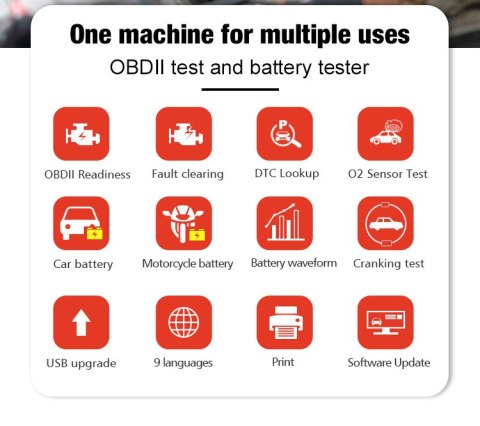 Miernik diagnostyczny, skaner OBD2, tester baterii Konnwei KW870