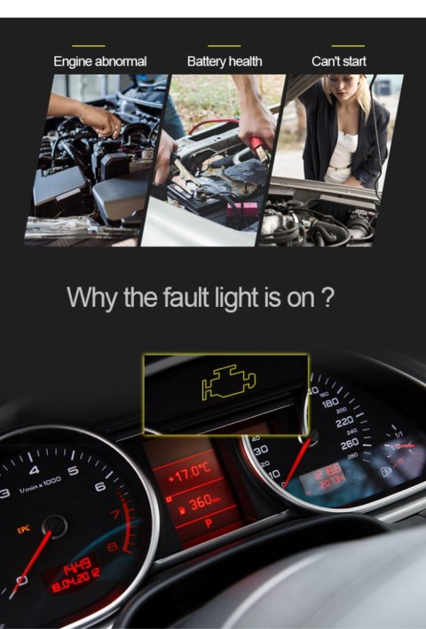 Miernik diagnostyczny, skaner OBD2, tester baterii Konnwei KW870