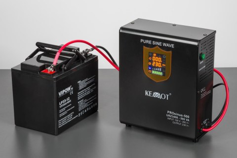 Zasilacz awaryjny naścienny KEMOT PROsinus-500 przetwornica z czystym przebiegiem sinusoidalnym i funkcją ładowania 12V 230V 500