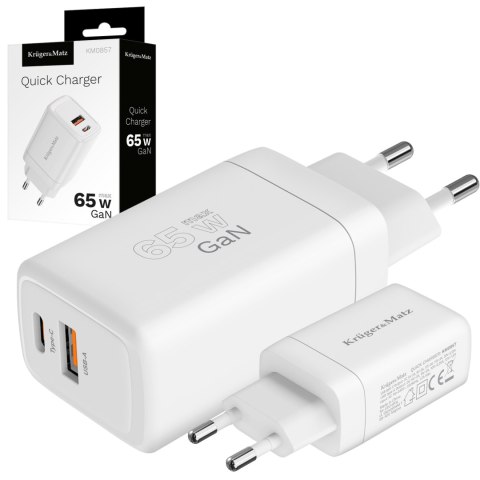 Ładowarka sieciowa Kruger&Matz 65 W GaN z funkcją Power Delivery i Quick Charge