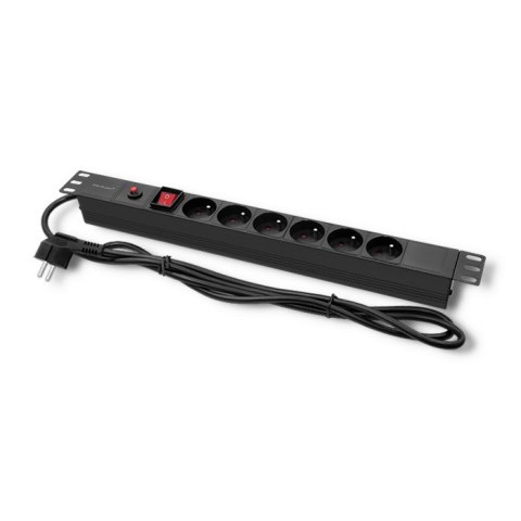 Qoltec Listwa zasilająca PDU antyprzeciążeniowa do RACK 19" | 1U | 16A | 6xFRENCH | 2m