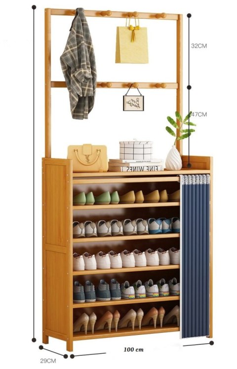 Szafka na buty 5-poziomowa z wieszakiem, długość 100 cm