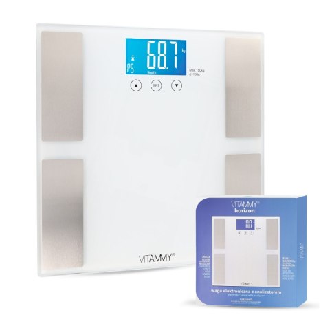 VITAMMY HORIZON Waga analityczna łazienkowa, pomiar tłuszczu, wody, BMI
