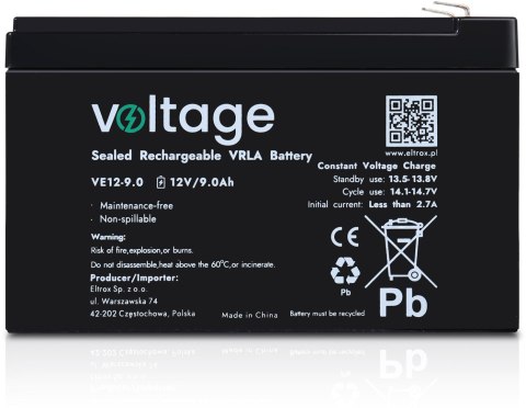 Akumulator AGM Voltage 12V 9Ah VE12-9.0 (Żywotność 6-9 lat)